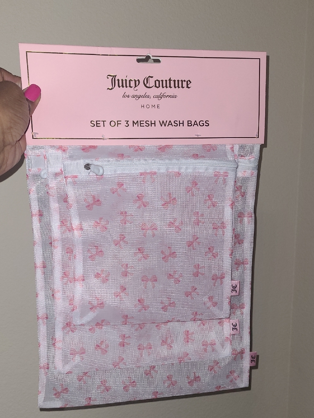 Juicy Couture Pink Bow Mesh Wash Bags - Set of 3